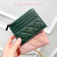 100% Genuine Leather Zip Card Holder Custom Initials Mini Sheepskin Diamond Quilted Wallet Luxury Engrave Letter Slim Coin Purse Card Holders