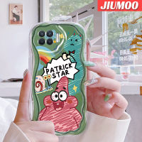 เคส JIUMOO สำหรับ OPPO A93 2020 F17 Pro Reno 4F Reno 4 Lite เคสปลาดาวแพททริกลายการ์ตูนขอบคลื่นเนื้อครีมนิ่มเคสมือถือกันกระแทกแบบใสสร้างสรรค์เคสซิลิกาเจลฝาครอบป้องกันโปร่งใสลายกล้องถ่ายรูปสร้างสรรค์