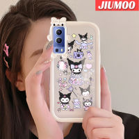 เคส JIUMOO สำหรับ VIVO Y72 5G Y52 5G Y75s 5G เคสเค้กการ์ตูน Kuromi ที่สร้างสรรค์สีสันน่ารักมอนสเตอร์น้อยเลนส์กล้องถ่ายรูปแบบนิ่มซิลิโคนเคสใสกันกระแทกแบบใสง่าย