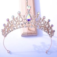 DIEZI Elegant Bridal Pink Crystal Girls Tiara Crown For Women Fashion Princess Queen Rhinestone Crown Hair Accessories Jewelry