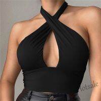 【hot sale】✁☼ C04 Summer Fashion Sexy Yoga Front Hollow Out Vest Soild Color Plus Size Halter Sleeveless Crop Tops