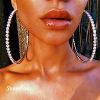 【YP】 StoneFans Big Rhinestone Hoop Earrings for Statement Exaggerated Round Jewelry Accessories