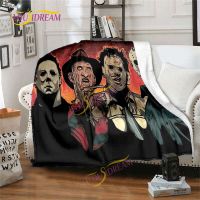 ☸ 3D printing rectangular flange Christmas blanket terror series watch TV leisure decoration unique sofa bed throw warm blanket