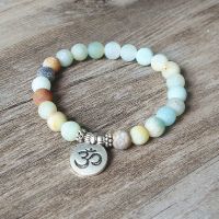 Matte Amazonite Stone Strand Bracelet Yoga Chakra Mala Bracelet OM Lotus Women Men Beaded Charm Bracelet Handmade Jewelry