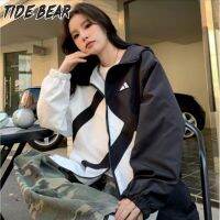 TIDE BEAR เสื้อกันลมตรงลายทางผู้ชาย,เสื้อแขนยาวป๊อปเรียบง่ายมีซิปเสื้อคู่แบบลำลอง