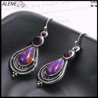 ALENE 1Pair ผู้หญิง โบโฮ คริสตัล ต่างหูเทอร์ควอยซ์สีม่วง 925 เงิน ตะขอ ห้อย