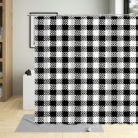 Yellow Gingham Shower Curtain Black Checkered Plaid Pattern Tablecloths Stamp Decor Bathroom Curtain Waterproof Fabric Screens