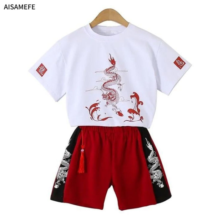 aisamefe-ชุดเสื้อยืดสำหรับเด็ก-ชุดเสื้อผ้า2ชิ้นลายจีนน้องสาวของเด็กสไตล์จีนใหม่ปี1-13y