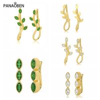 [Han ornaments] PANAOBEN 925เงินสเตอร์ลิงลำลองคริสตัล Leaf Stud ต่างหูสำหรับผู้หญิงเรขาคณิตต่างหูเจาะ Fine ต่างหู Pendientes