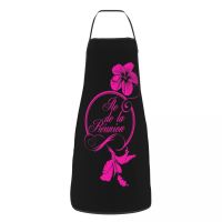 Custom Bib Hibiscus Fuchsia 974 Reunion Island Apron for Men Women Unisex Adult Chef Cooking Kitchen Tablier Cuisine Painting