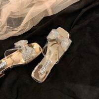 Su yinyin same sweet diamond bow v mouth flat square transparent PVC slippers female summer with sandals