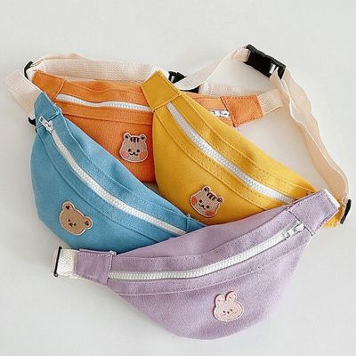 Korean Style Children Diagonal Small Waist Bags Cartoon Bear Baby Crossbody Canvas Bag Boy Girl Kid Leisure Travel Mini Backpack