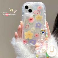 MissConnie เคสแฟชั่นลายดอกไม้สดใสเข้ากันได้กับ IPhone 7Plus 11 14 13 12 Pro Max XR XS X MAX 8 6 7 6S Plus SE 2020 3D ขอบโค้งมนขอบหยักสายคล้องมือกรอบ Tpu แบบนิ่ม