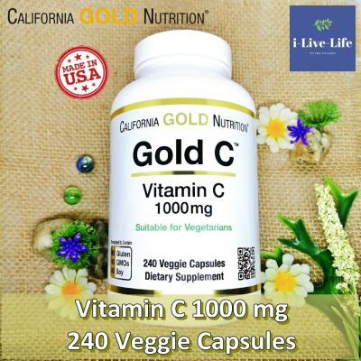 40% OFF ราคา Sale!!! โปรดอ่านรายละเอียดสินค้า EXP: 03/2023 วิตามินซี Gold C 1,000 mg 240 Veggie Capsules - California Gold Nutrition คุณภาพ USP Grade