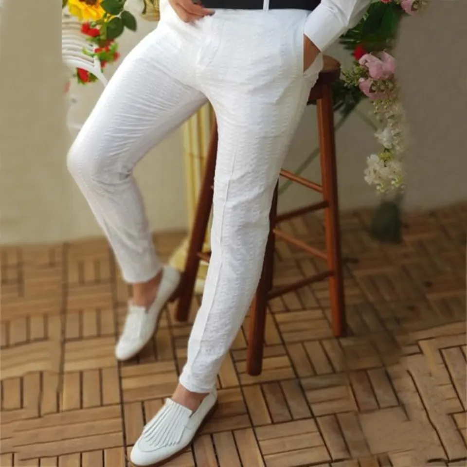 Business Casual Solid Slacks Men's Pencil Pants Stretch Pants Business  Social Office Party Formal Straight Pants L on OnBuy