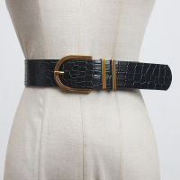 [EAM] Pu Leather Black Buckle Split Joint Long Wide Belt Personality Women New Fashion Tide All-match Spring  1DC099