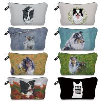 Popular Watercolor Collie Dog Print Portable Makeup Bag Female Toiletry Bag Travel Cute Children Pencil Case Big Cosmetic Bag