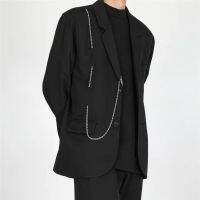 ZZOOI 2021 Mens High Street Suit Jackets Casual Single Western-style Clothes Chain Decorate Blazers Fashion Black Color Coats M-XL