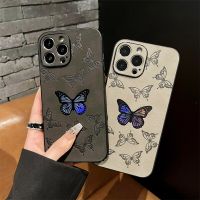 เคสโทรศัพท์ลายการ์ตูนหรูหราลายผีเสื้อน่ารักสำหรับ IPhone 14 13 12 11 Pro Max 7 8 Plus XR X ฝาครอบสีดำกันกระแทกเลเซอร์สีดำ