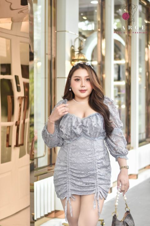 style-plus-size-dress-ds27-plus-size-sexy-dress-ชุดสาวอวบแซ่บๆ-ผ้าลูกไม้-xl42-44-ชุดทำงานสาวอวบ-ชุดไปงานแต่งสาวอวบ-แบรนด์ไทย