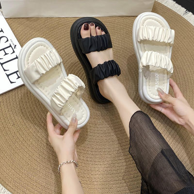 Wearing thick soled slippers on the outside, trendy womens 2023 summer new thick soled leisure vacation beach one line slipper fairy cool slippers
