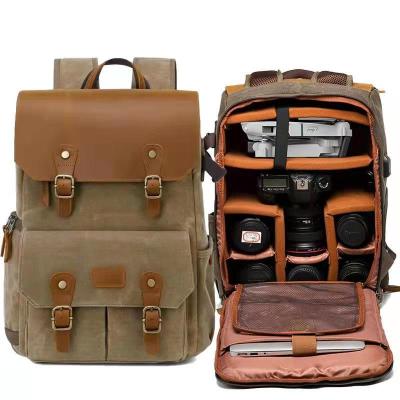 Batik Canvas+Cowhide Waterproof Camera Backpack Large Anti-Theft Drone Bag Padded Lens Case For Nikon/Canon/Sony SLR Accessories