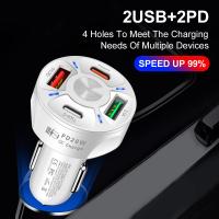 4พอร์ต USB คู่ Type-C PD 20W ที่ชาร์จแบตในรถอัตโนมัติชาร์จได้อย่างรวดเร็วสำหรับโทรศัพท์มือถือ