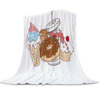 Ice Cream Throw Blanket Sweet Taste of Summer Theme Chocolate and Fruity Flavor Cherries Circle Warm Super Soft King Queen Size