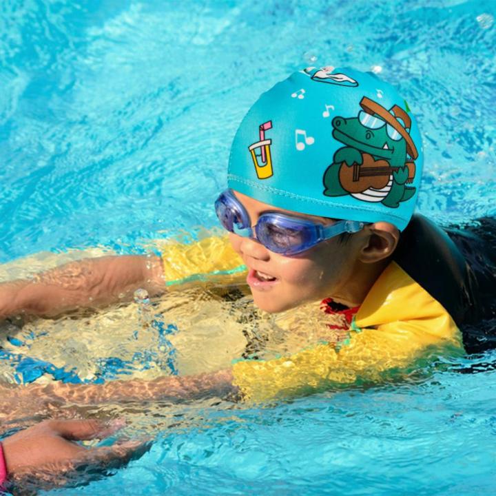 หมวกว่ายน้ำว่ายน้ำสำหรับเด็ก4ชิ้นแบบนุ่มพิเศษพิมพ์ลายอุปกรณ์กีฬาสำหรับว่ายน้ำหมวกว่ายน้ำ-s-หมวกว่ายน้ำ-lym3883หมวกว่ายน้ำ