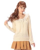 卍 Japan College Penderie Liz Lisa Girl Lace Collar Velvet Ribbon Knitted Top Sweater
