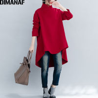 DIMANAF Autumn Winter Pullover Women Clothing Warm Hoodies Sweatshirts Loose Cotton Knitted Thicken Tops Turtleneck Red Black