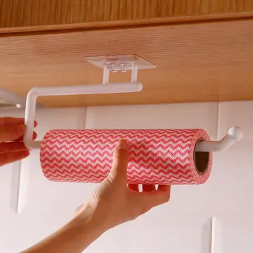 1pc Kitchen Paper Towel Holder, No Drilling Cabinet Roll Rack, Plastic Wrap  & Dishcloth Storage Organizer