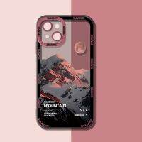 INS Sunset Moon เคสโทรศัพท์ภูเขาหิมะสำหรับ iPhone 14 13 12 11 Pro Max XR X 11ป้องกันกล้องกรอบนิ่มสำหรับ iPhone