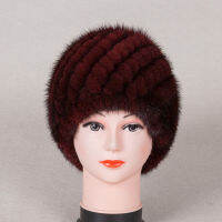 New Knitted genuine natural mink fur hat cap headgear headdress women warmer Wholesale Free shipping