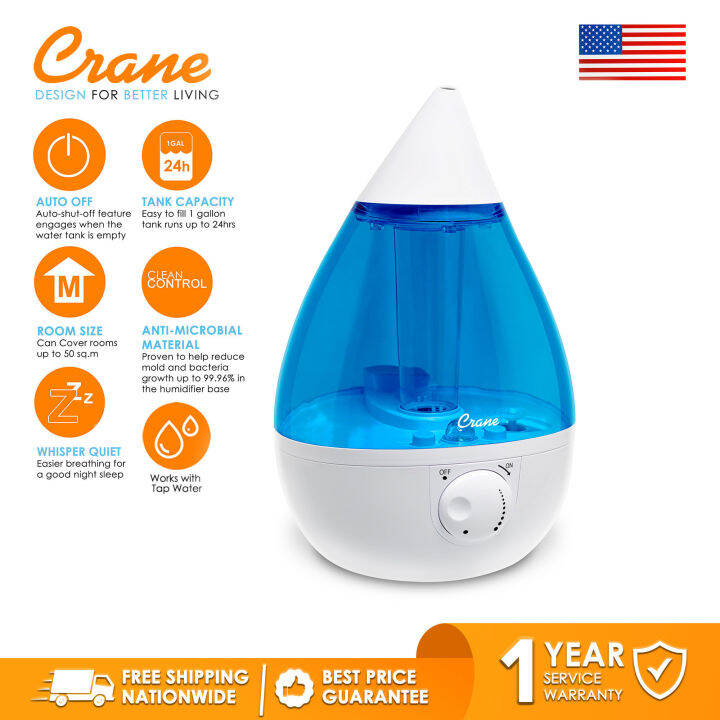 Crane Drop Shape Ultrasonic Cool Mist Humidifier Blue/White for Cough