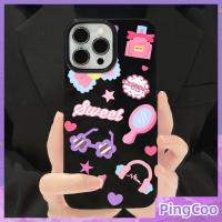 ANBV MALL PingCoo - Candy Case For iPhone 14 13 12 11 Plus Pro Max XR TPU Soft Glossy Black Case Cute Makeup Gadgets Camera Protection Shockproof Back Cover