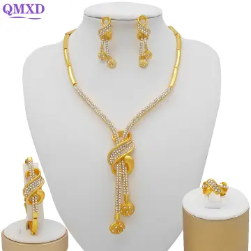 New Arabic Dubai Jewelry Set for Women Earrings Ethiopian African Long Chain  Gold Color Necklace Wedding Gift - African Boutique