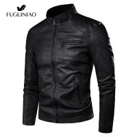 Fuguiniao 2021 ใหม่แฟชั่นฤดูใบไม้ร่วงชายแจ็คเก็ตหนังขนาดพิเศษ Mens Stand Collar Coats หนัง Biker แจ็คเก็ตฟรี Kemei Hair Clipper