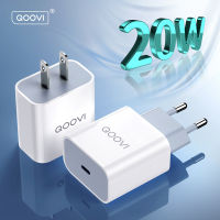 QOOVI 20W PD USB Type C Charger Original Quick Charge Wall Adapter Fast Charging For iPhone 14 Pro Max 13 Mini 12 11 XS XR X 8 Plus Android Cell Phones Charger Head US EU Plug