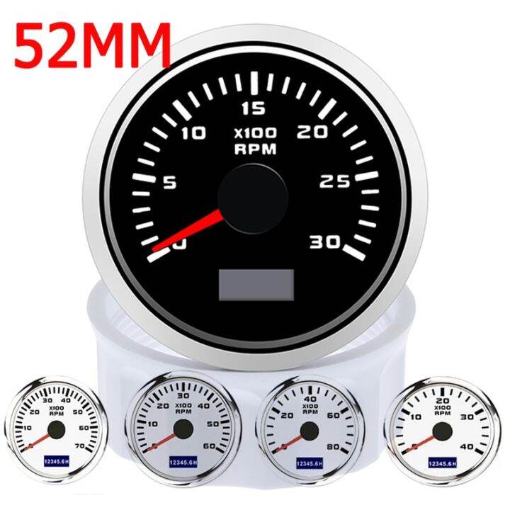 52MM Diesel Engine Tachometer Sensor RPM Gauge REV Counter 03000RPM With Digital Hourmeter Red