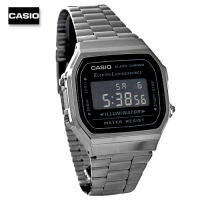 Velashop นาฬิกาข้อมือผู้ชายคาสิโอ ดิจิตอล Casio STANDARD DIGITAL Vintage สายแสตนเลสรมดำ รุ่น A-168WGG-1BDF, A-168WGG-1B, A168WGG-1B, A-168WGG, A168WGG