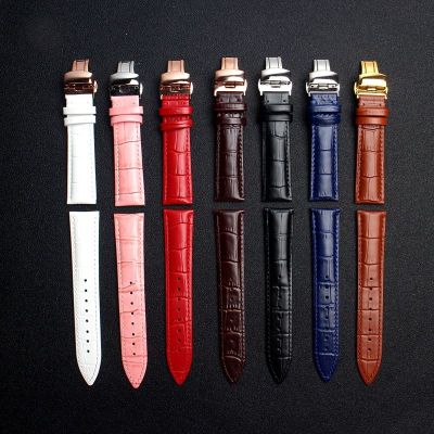 【Hot Sale】 leather watch strap men and women belt chain accessories butterfly buckle pin waterproof first layer crocodile universal