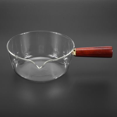 600Ml Glass Pot with Wooden Handle Cooking Heating Milk Soup Porridge Pot Household Open Fire Kitchen Cookware Clay Pot