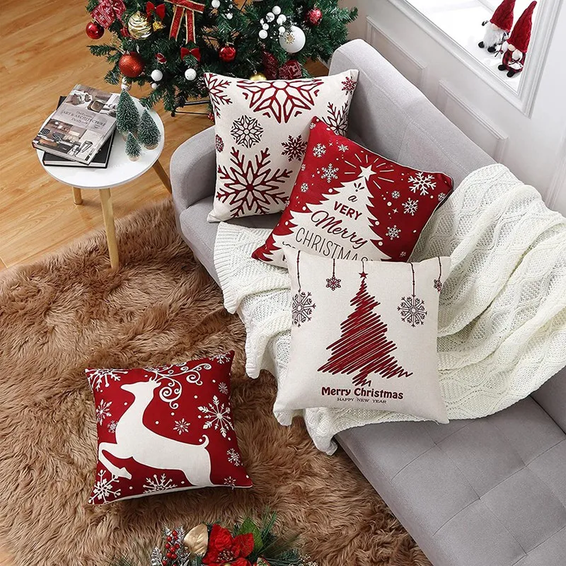 Christmas Pillow Covers 18X18 Set of 4,Farmhouse Christmas Decor ...