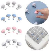 4Pcs Mushroom Quilt Holder Bed Sheets Buckle Non-slip Quilt Blanket Clip One Key to Unlock Blankets Cover Fastener Clip Holder