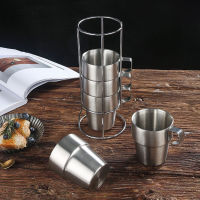 Germany stainless steel set tea mug coffee mug with handle double heat insulation anti-drop（4 sets）