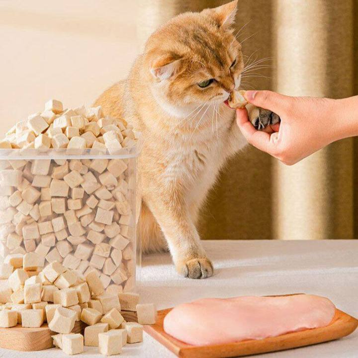 ขนมสำหรับแมว-อกไก่อบแห้งฟรีซดราย-อกไก่อ้วน-อาหารแมว-อกไก่ฟรีซดราย-ขนมคิตตี้-freeze-dried-chicken-cube-อกไก่นึ่งแมว-ไก่อบแห้งแมว