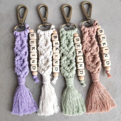 Morandi Color Macrame Tassel Keychain Wholesale Braided Key Chain for Women MAMA Beads Handmade Boho Keychain Mother Day Gift Key Chains