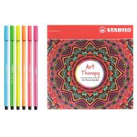 STABILO Pen 68 ปากกาสีหมึกน้ำ Fibre-Tip Pen ชุด 15 สี + STABILO Art Therapy สมุดระบายสี 1 เล่ม