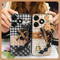 Skin-friendly feel Cartoon Phone Case For Tecno Spark10C/K15Q Anti-fall Solid color high-grade soft shell Bear bracelet